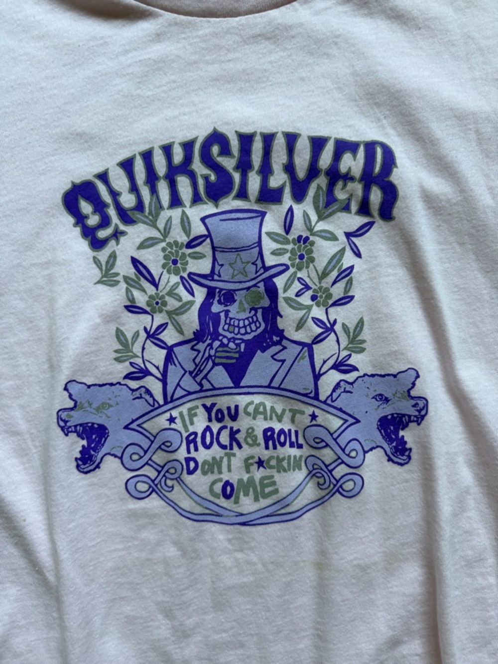 Quiksilver Graphic Skull Tee - White with Purple & Green size XL slim fit New